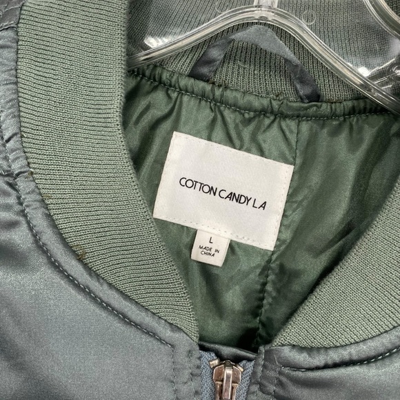 Cotton Candy LA Olive Green Satin Bomber Jacket - Picture 5 of 10